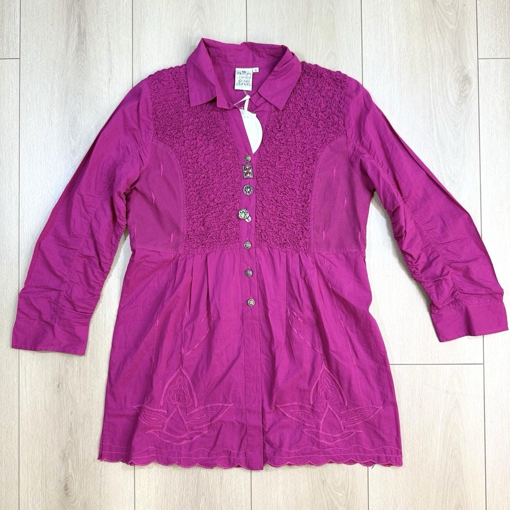 Parsley & Sage‎ Fuchsia Embroidered Cotton Tunic Top Handwoven Buttons S NWT